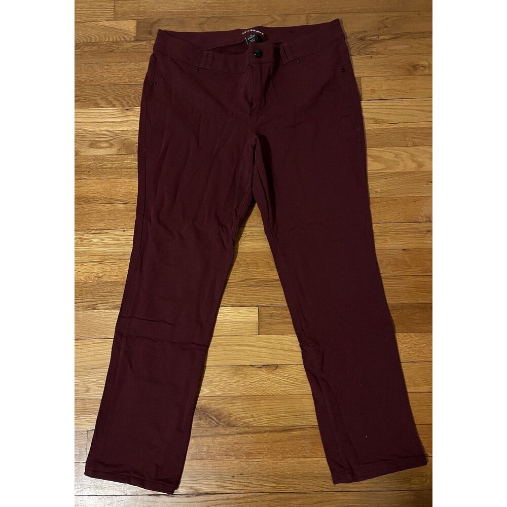 Lane Bryant Women’s Burgundy Solid Flat Front Pants Pockets Button Cotton